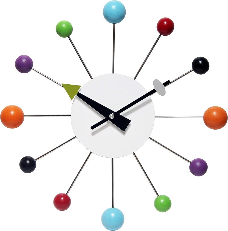 Infinity Instruments Orb Spoke Midcentury Modern 15 inch Retro Starburst Ball Wall Clock Quiet Quartz Movement Mid Century Decorative, Multi, Multicolor - Image 1
